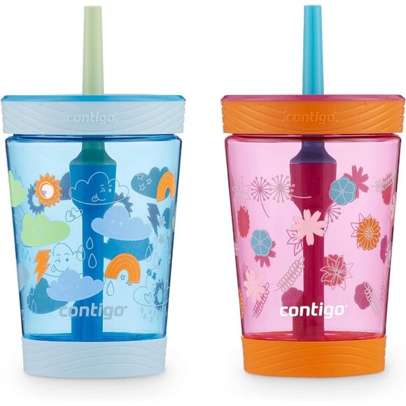 Contigo Kid's 14 Spill-Proof Tumbler Cup with Straw 2-Pack- Wildflowers/Clouds - Picture 1 of 4
